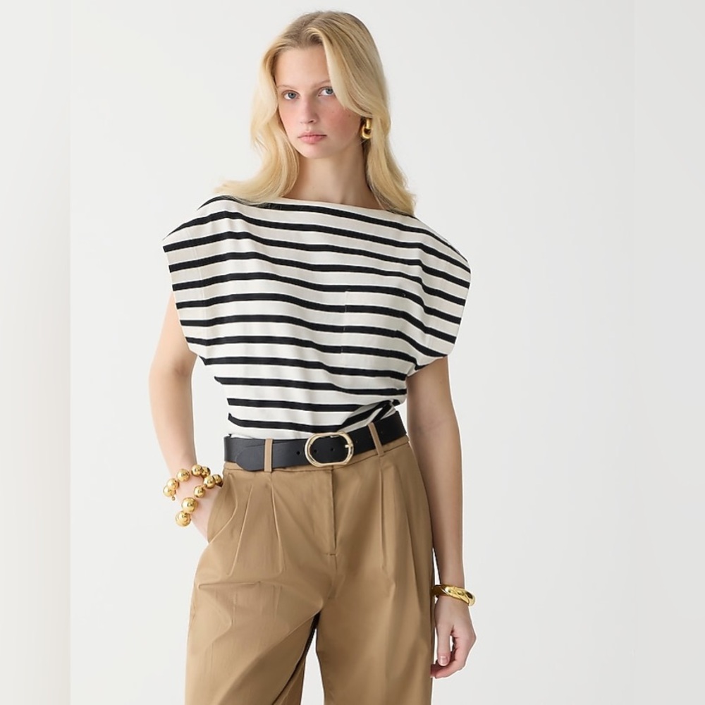 J. Crew Black and White Striped Muscle Tee